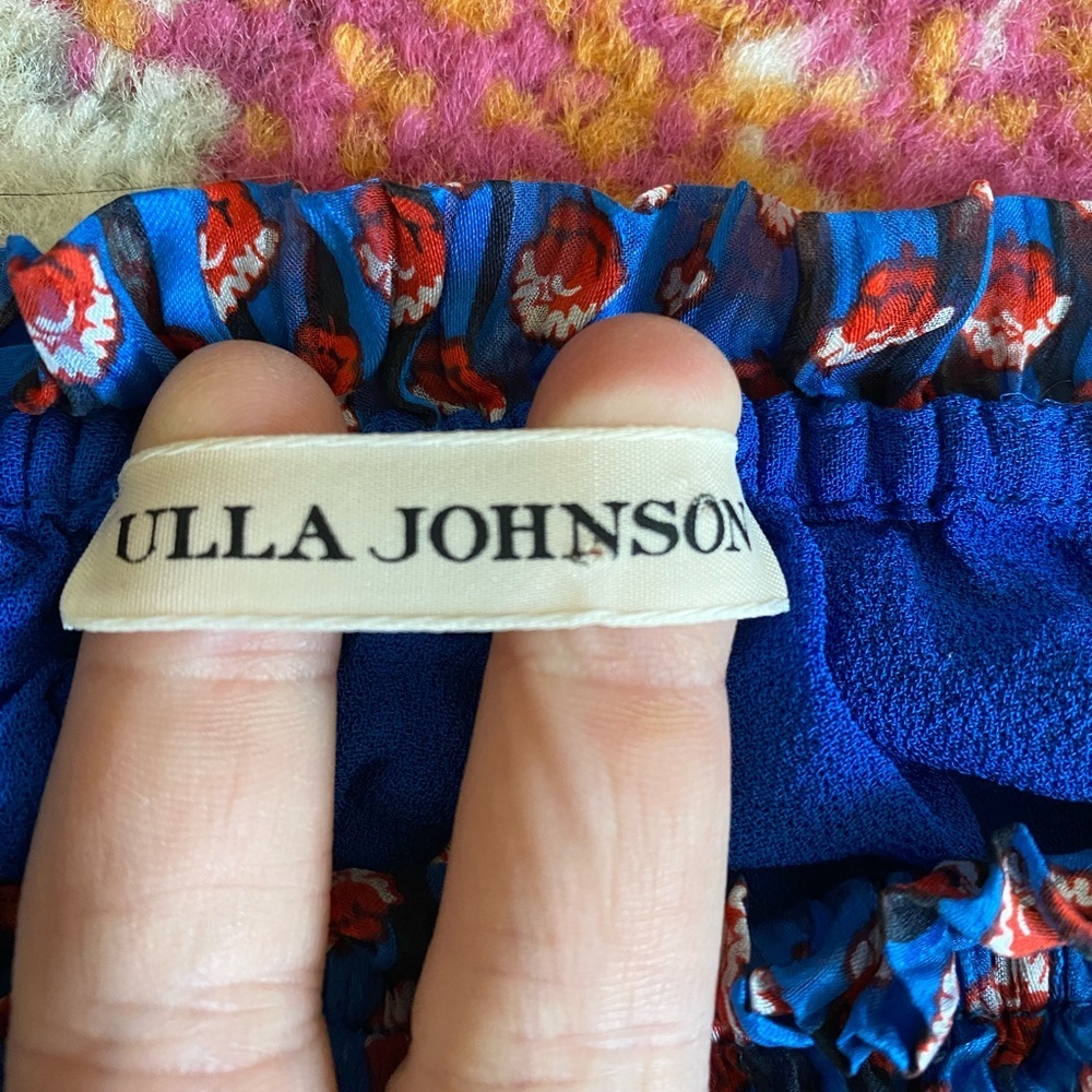 Ulla Johnson Silk Blue And Red Off Shoulder Floral Ruffle Top Size 4 - Picture 3 of 7